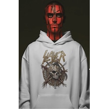 Sevbano Slayer Rock Metal Müzik Grubu Ön Baskılı Unisex Oversize Premium beyaz