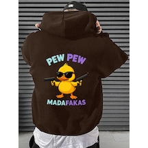 Uyguntarz Unisex Pew Pew Karikatur Baskılı Tasarım Oversize Sweatshirt Kahverengi