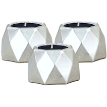 Şamdan Dekoratif Mumluk Şamdan Set 3 Lü Üçlü Tealight Uyumlu Poly 1 Model - Gümüş