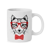 Akıllı Kedi Baskılı Kupa Bardak Beyaz