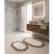 Senza Atelier Lüks 4 Lü Banyo & Antre Seti Krem Peluş Dokulu, Fırfırlı Jüt Halat Paspas Takımı Ve 2 Li Sepet Beyaz - Sarı
