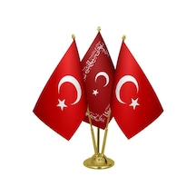 Masa Üstü Ayetli Osmanlı Bayrağı Türk Bayrağı Üçlü Pirinç Direk M