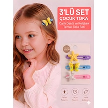 3 Lü Set Deniz Yıldızı Ve Kelebek Figürlü Çocuk Pens Toka Çok Renkli