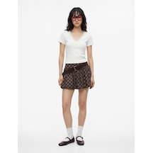 Koton Slim Fit Kısa Kollu V Yaka Dantel Detaylı Tişört Ekru 6sal10648ık Ekru