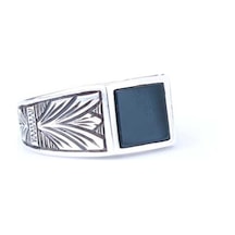 925 Ayar Gümüş Oniks Taş Desenli Erkek Yüzük