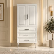 Deauville Çok Amaçlı Dolap 60 Cm 2 Kapak 3 Çekmece Beyaz Koton - Çok Amaçlı Kiler Dolabı Gri