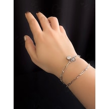Kalpli Ve Zirkon Taşlı Charmlı İkili Çelik Bileklik Yaz Serisi Silver