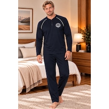 Free Beka Uzun Kollu Yakası Düğmeli Süprem Kumaş Erkek Büyük Beden Pijama Takımı Siyah