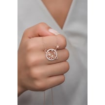 925 Ayar Gümüş Zirkon Taşlı Gezegen Kolye Rose Gold