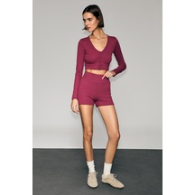 Grimelange Urban Beat Sabına Kadın Yumuşak Ve Esnek Kumaşlı Düğmeli Baskı Detaylı Slim Fit Bordo Bluz bordo