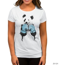 Panda Boxer Beyaz Kadın Tişört