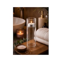 Buççin Online Mağaza Dekoratif Cam Mumluk&vazo Şeffaf-20 Cm Silindir Mumluk Modern Mumluk Salon Vazo Mumluk Cam Beyaz