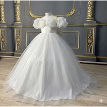 Star Kids Fashion Kız Çocuk Beyaz Kelebek Detaylı Prenses Elbise ,kız Çocuk Abiye Elbise