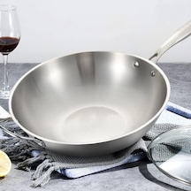 Ceviz Mutfak Kızartma Tavası Paslanmaz Çelik Wok Kaplamasız Yapışmaz Tava İndüksiyon Gazlı Ocak Ve İndüksiyonlu Ocak İçin Uygun B 34 Cm A 32 Cm Çok Renkli