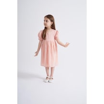 Oliventhekid Kolları Ve Beli Lastikli Kız Çocuk Elbise Pembe Pembe
