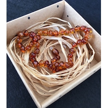 İpek Kehribar Litvanya Sertifikalı Baltık Kehribar Kolye Bebek Kolyesi Diş 0-3 Yaş 33 CM Kahverengi