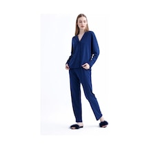 Espuar 775 Kadın Çizgili Penye Pijama Takımı Lacivert