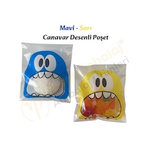 50 Adet Mavi-sarı Renkli Canavar Desenli Cake Pop & Kurabiye Poşeti-10x15 Cm