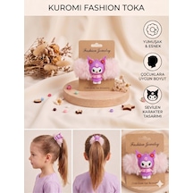 Sevimli Karakter Figürlü Yumuşak Peluş Lastik Çocuk Saç Tokası - 2 Farklı Seçenek Pembe