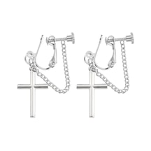 Qianyi 1 Çift Çapraz Zincir Küpe - Kadın Bungee Kulak Klipsi, Deliksiz Süper Moda Kırmızı Şarap