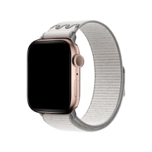 Caseonn Apple Watch Uyumlu Series 7 45mm Kordon Dikişli Spor Cırtlı Kumaş Kayış Beyaz Gri