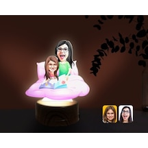 Kişiye Özel Anne Kız Karikatürlü Dekoratif 3D Biblo Led Işıklı Ge (483006618)