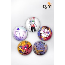The Amazing Digital Circus Komik İfadeler & Caine İğneli Buton Rozet 5li Set Çok Renkli