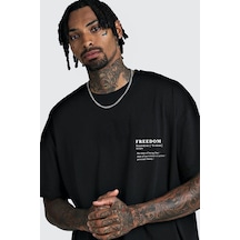 Unisex Örme Fredoom Basklı Siyah T-shirt. Siyah