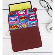 Bk Gift Pop Art Tasarımlı Taşınabilir Koruyucu Tablet Kılıfı & Organizer Çanta - Bordo-12