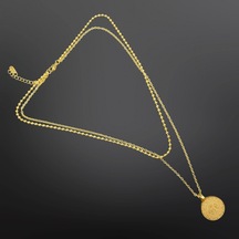 9075186082585 - Çift Zincirli Madalyon Model Antialerjik, 316l Çelik Gold Renk Kolye - Nostaljik Esinti Gold