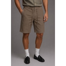 Tarz Cool Erkek %100 Pamuk Linen Şort Bağcıklı Rahat Kesim Yazlık Şort Kahverengi