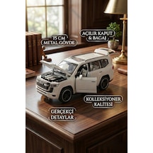 1:32 Metal Çek Bırak Lüks Arazi Aracı Toyota Land Cruiser Model Oyuncak Araba - Sesli Işıklı Beyaz