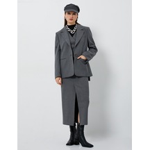 Koton Oversize Blazer Ceket Tek Düğmeli Cep Detaylı Gri 4wak50170uw 4WAK50170UW910 Gri