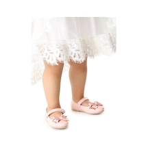 Kiko Kids Cırtlı Kum Sim Fiyonklu Kız Çocuk Babet Ayakkabı Ege 202 Cilt Pudra