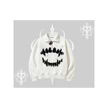 Tarzsokak Beyaz Yarım Fermuarlı Sweatshirt Vampir Dış