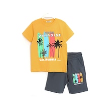 Dobakids Summer Paradise Baskılı Erkek Çocuk Şort T-shirt Takım 7-15 Yaş Sarı - Siyah