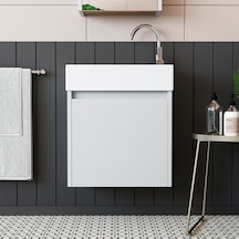 Roomart  Ayaksız Tek Kapaklı Lavabolu Beyaz 50 Cm Banyo Dolabı Mat Beyaz