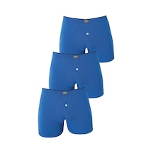 Arma Yıldız Erkek Mavi Düğmeli Boxer 3'lü Paket %100 Pamuklu Penye Mavi