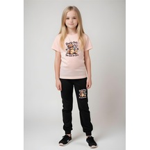 Fyk Kids Kız Çocuk Yuvarlak Yaka Baskılı Bearly Chillin Alt-üst Pijama Takımı Somon