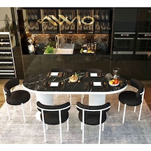 Avvio Lucida Teddy Sandalye 80x140 Yemek Masası Mutfak Masası 6 Sandalyeli Masa Sandalye Takım Siyah Mermer