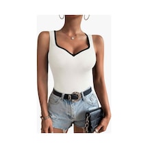 Novalook Kalp Yaka Beyaz Kaşkorse Garni Detaylı Askılı Bluz Beyaz - 846998541 Beyaz