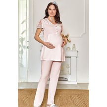 Lohusa Hamile Dantel Detaylı Pijama Takımı Emzirme Hastane Çıkışı Flz 24-50