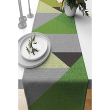 Yeşil Geometrik Desenli Premium Masa Örtüsü Runner Rnr609n11