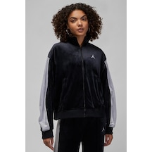 Nike Jordan Flight Full Zıp Velaur Womens Sweatshirt Oversize Kadife Kadın Sweatshirt Siyah Siyah