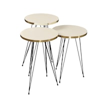 Orta Sehpa Elips Siyah Tel Ayak Çift Altın Krem Çok Renkli