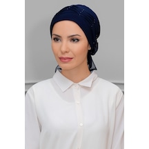 Hürrem Bone Lacivert Pratik Hazır Geçmeli Tesettür Bone Sandy Kumaş Incili Pi Lacivert