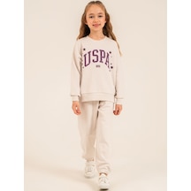 U.S. Polo Assn. Civil Girls 4-8 Yaş Eşofman Takımı - Bej Taş Rengi