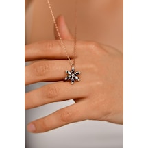 Roza Silver Mistik Topaz Taşlı Rose Lotus Çiçeği Gümüş Kolye Rn10226