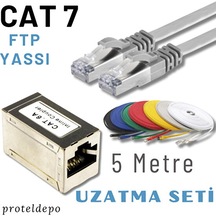 Irenıs 5 Metre, Gri Cat7 Kablo Yassı Ftp Ethernet Network Lan Ağ Kablo Ve Ekleyici