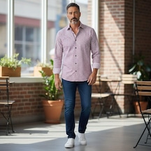 Slim Fit Cotton Uzun Kollu Yakası Gizli Düğmeli Kalite Garanti Baskılı Gömlek Slimlı Fit Kırmızı